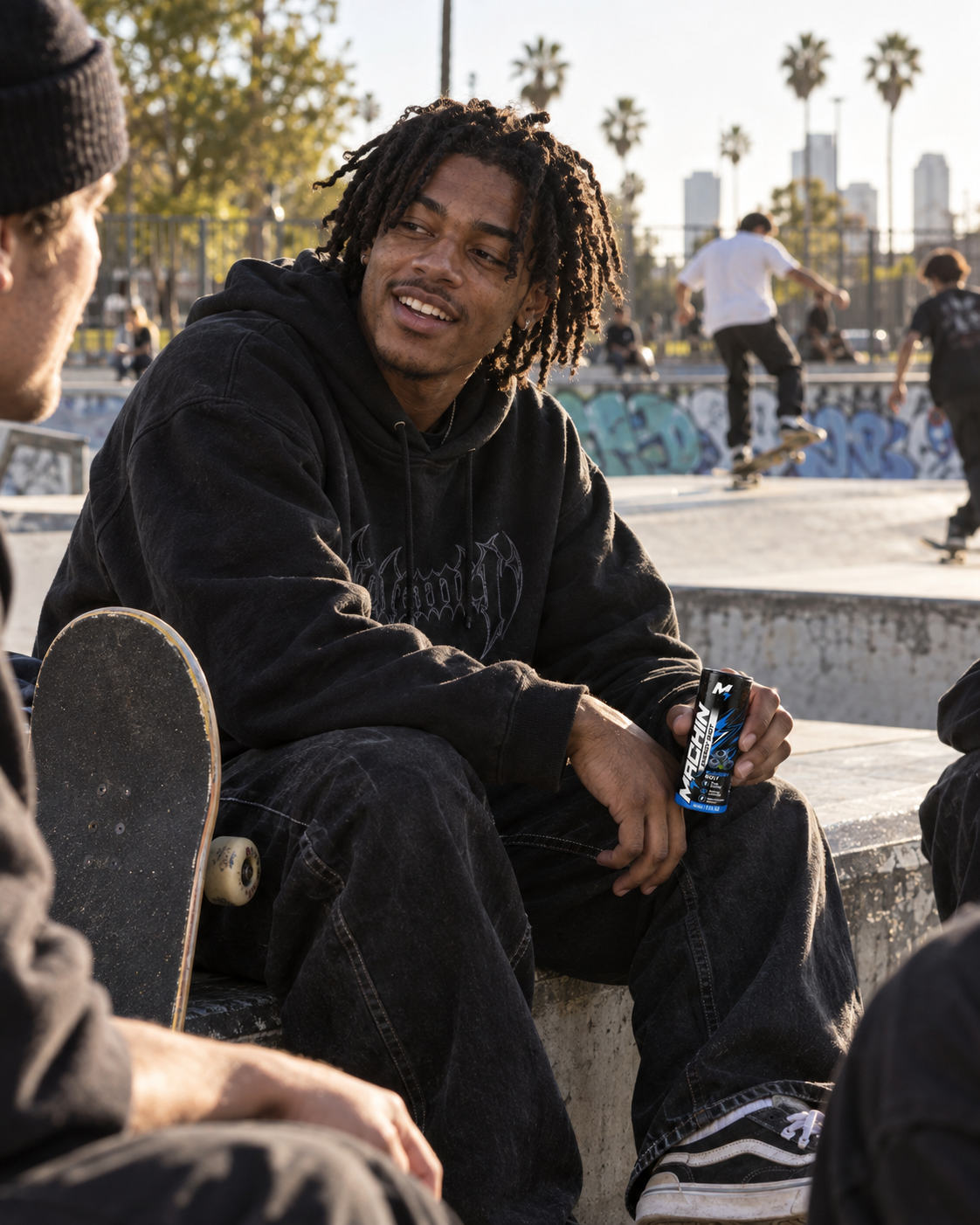 Skater holding Machin Blueberry Energy